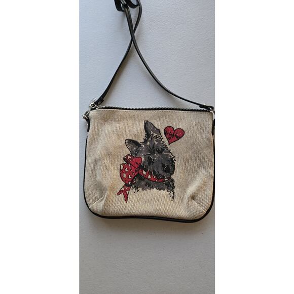 Brighton Handbags - Brighton Hipster Purse/crossbody Yorkie Scottie Dog Small Beige Canvas Bag
